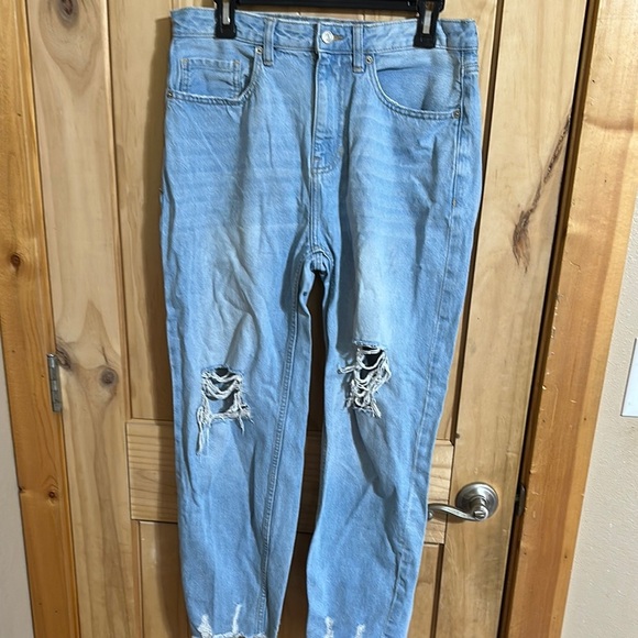 Muselook Distressed Light Blue Women's High Rise Distressed Mom Jeans - Picture 1 of 6